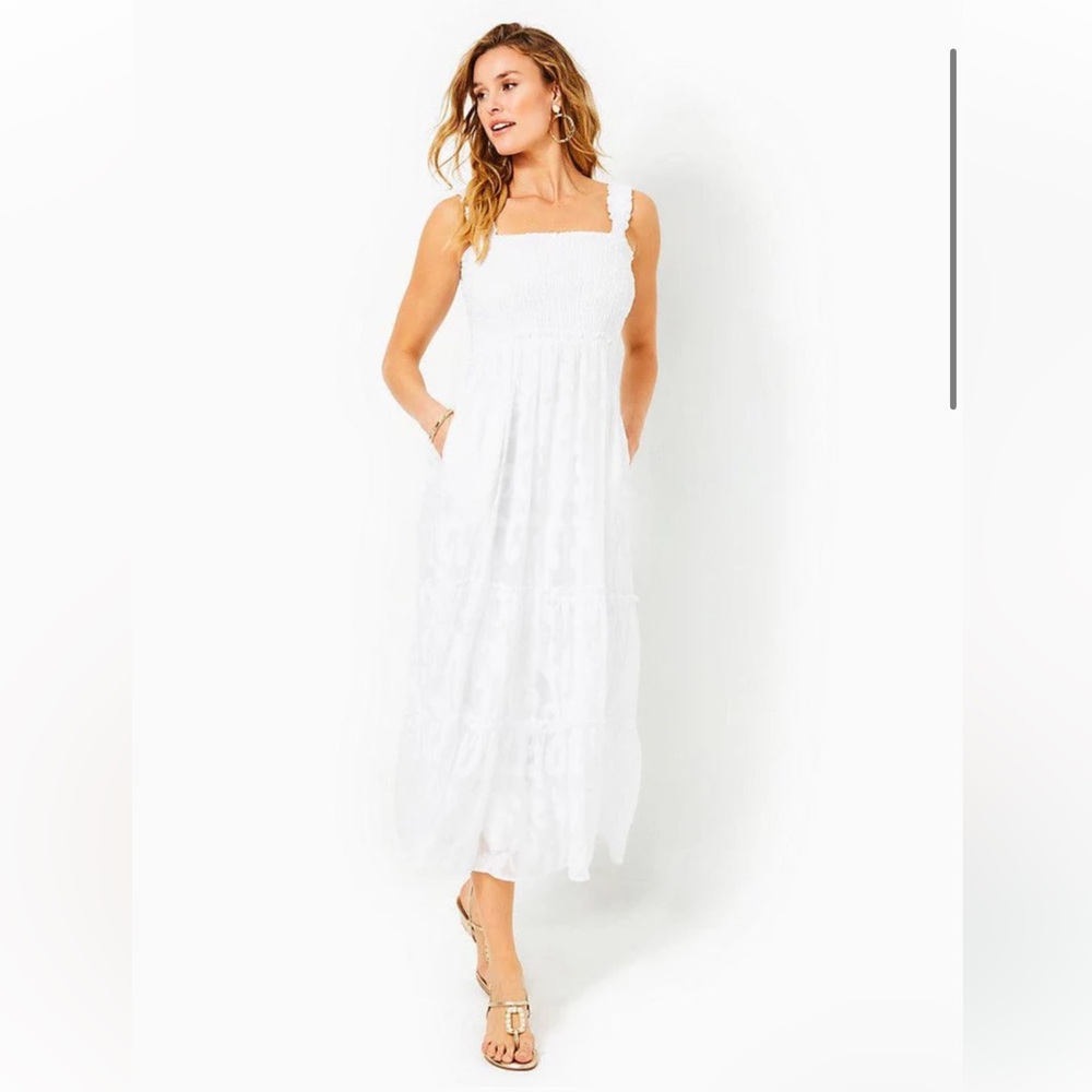 Lilly Pulitzer White Smocked Maxi Dress